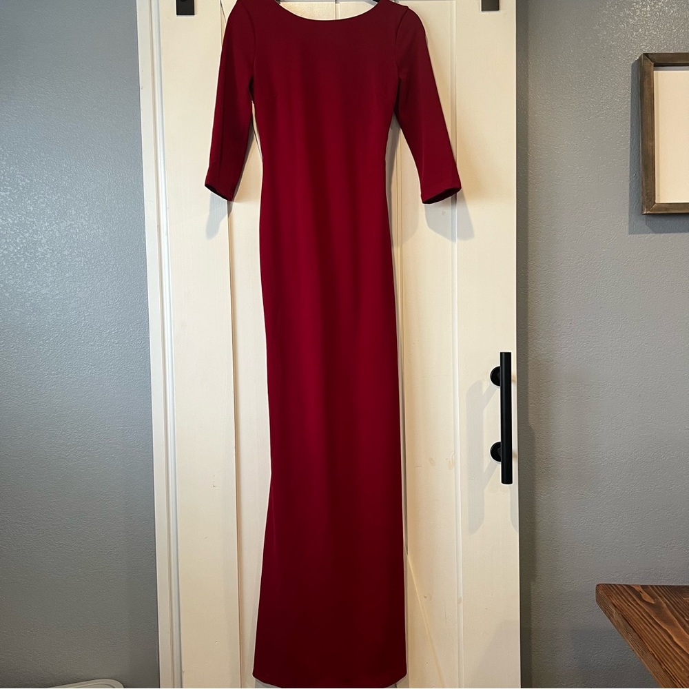 Lulu’s low back dress M elegant classy maxi cocktail red wine 3/4 sleeve lined